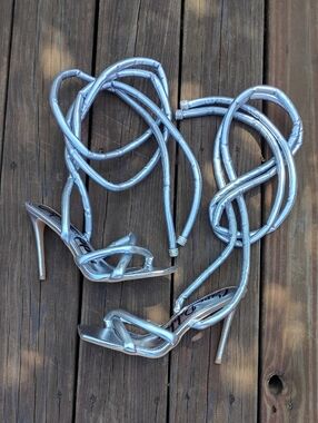 Cape Robbin Metallic Silver Roberta Ankle Wrap Skinny High Heels Size 11